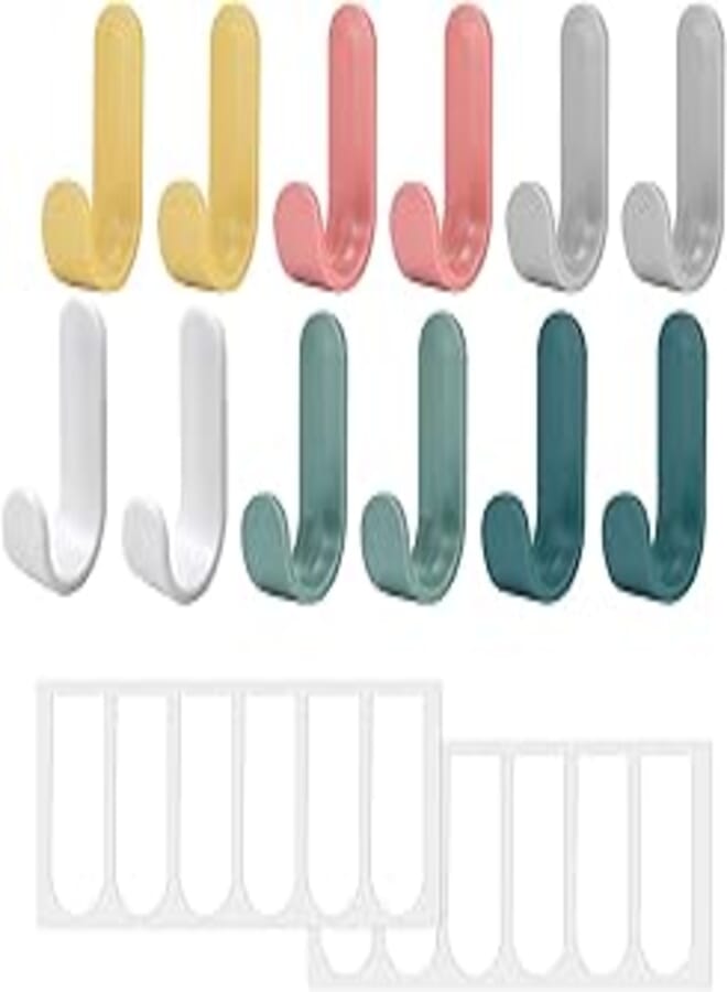 Focenat 12 Pcs Adhesive Hooks,Heavy Duty Adhesive Hooks,Colorful Self Adhesive Wall Hooks, Coat Hooks,Stainless Steel Hooks Adhesive Wall Hanger for Bathroom,Kitchen,Room,Towel,Key,Coat, Bags