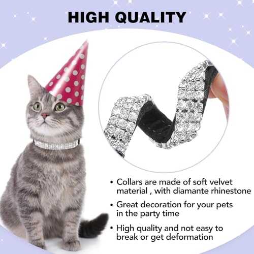 BINGPET Diamond Cat Collar, Adjustable Soft Velvet Leather Safe Kitten Collar with Shiny Rhinestones and Bells, Girl Boy Bling Stylish Cat Collars with Safety Elastic for Small Medium Cats,Black - Image 5