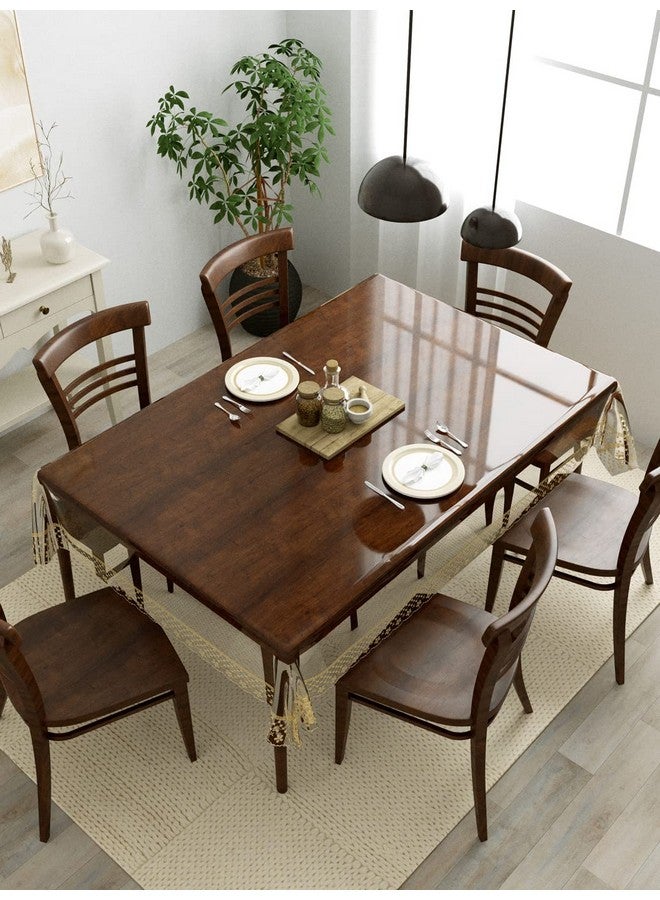 ClasikoTransparent 6 Seater Table Cover; Seamless No Joints Golden Lace; 60x90 Inches(Plastic, Rectangular, Pack of 1) - Image 1