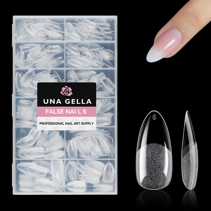 UNA GELLA 504 قطعة نصائح أظافر لوزية متوسطة النقطة مسبقة الشكل نصائح أظافر جل لوزية نصف غير لامعة تغطي كامل الأكريليك واضحة مضغوطة على أظافر مزيفة لنقش الأظافر فن DIY صالون 12 حجم