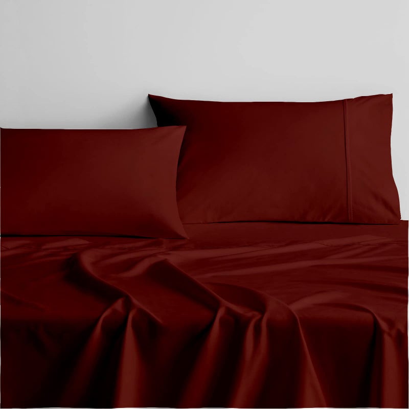 Cottingon Short Queen Sheets for Rv Camper -Short Queen Cotton Sheets for Rv Camper 4 Pcs Cotton Bed Sheet Set to Fit Upto 15"" Deep Mattress : 60"" X 75"" -Burgundy Solid  - Image 1