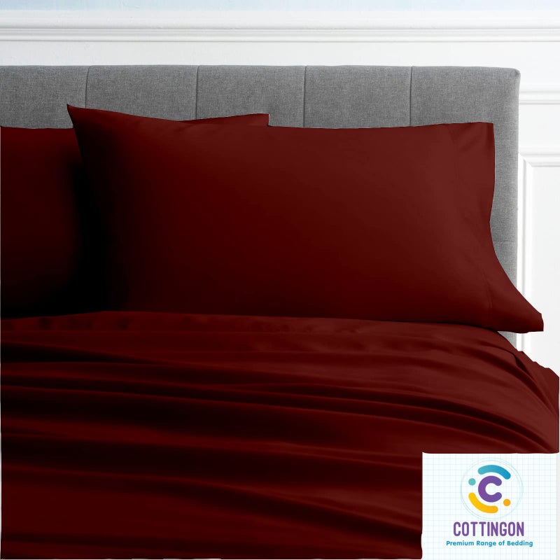 Cottingon Short Queen Sheets for Rv Camper -Short Queen Cotton Sheets for Rv Camper 4 Pcs Cotton Bed Sheet Set to Fit Upto 15"" Deep Mattress : 60"" X 75"" -Burgundy Solid  - Image 4