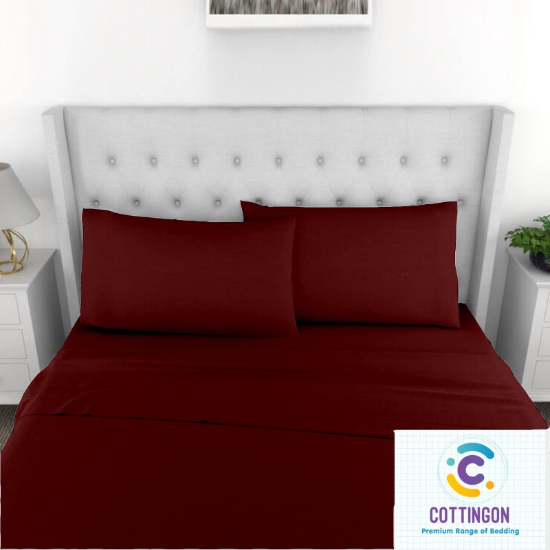 Cottingon Short Queen Sheets for Rv Camper -Short Queen Cotton Sheets for Rv Camper 4 Pcs Cotton Bed Sheet Set to Fit Upto 15"" Deep Mattress : 60"" X 75"" -Burgundy Solid  - Image 5