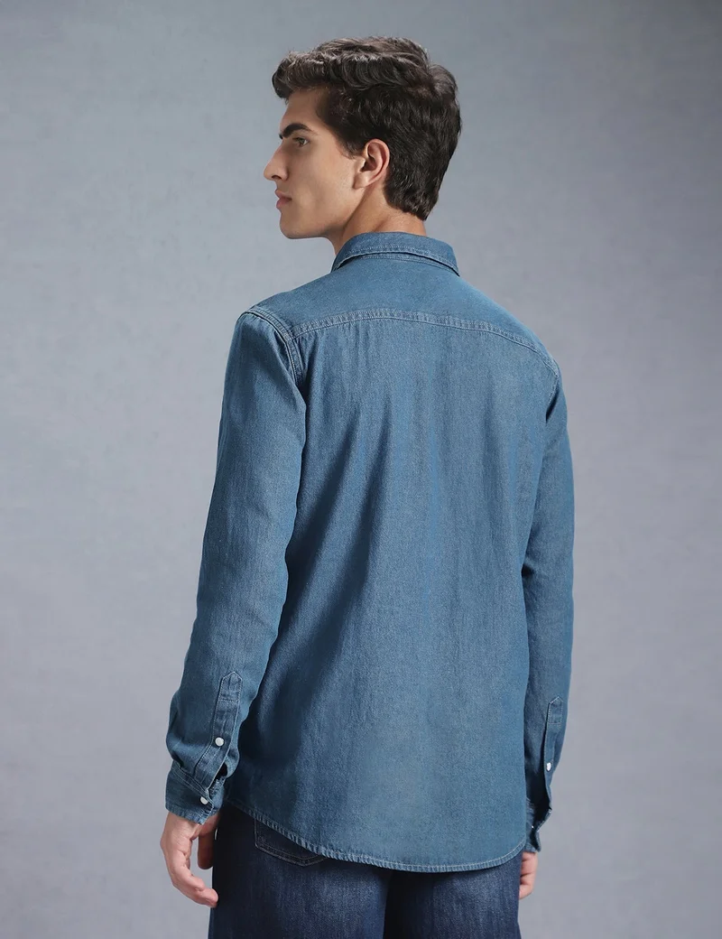 inkd Denim Drama Men's Full Sleeve Denim Shirt - Regular Fit | Double Pocket | Denim Shirts for Men | Men's Casual Shirts for Men | Best Price UAE