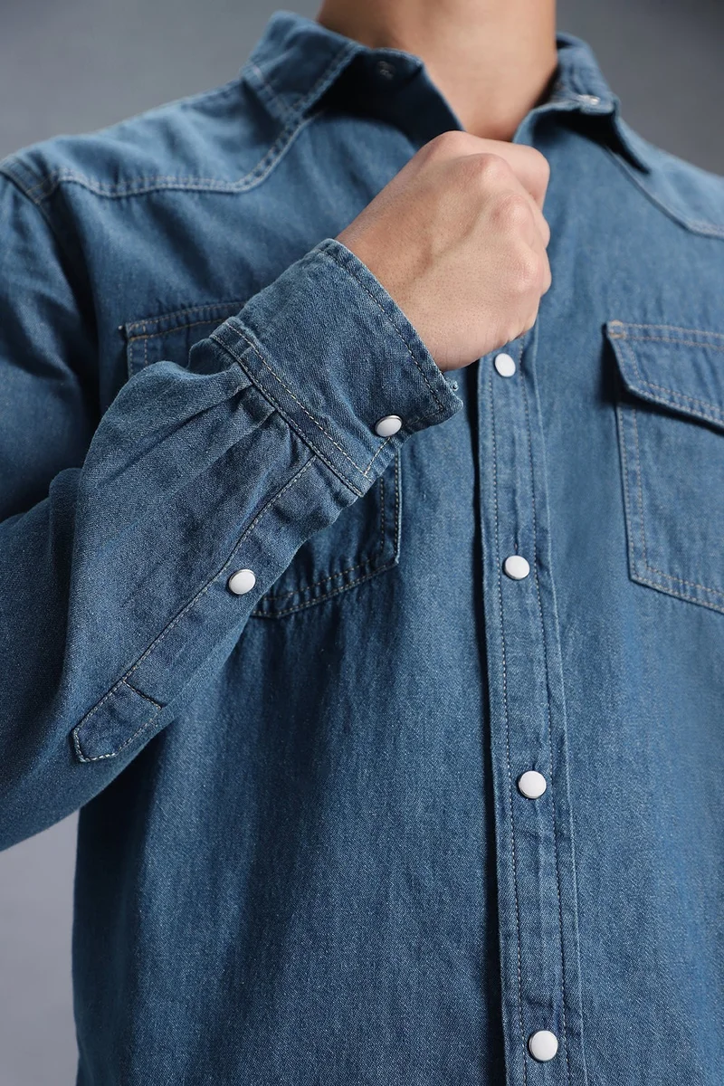 inkd Denim Drama Men's Full Sleeve Denim Shirt - Regular Fit | Double Pocket | Denim Shirts for Men | Men's Casual Shirts for Men | Best Price UAE