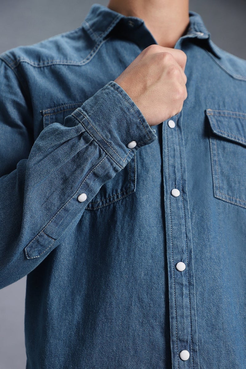 inkd Men's Full Sleeve Denim Shirt - Regular Fit | Double Pocket | Denim Shirts for Men | Men's Casual Shirts - Image 4