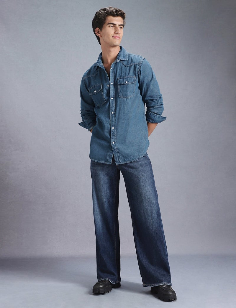 inkd Men's Full Sleeve Denim Shirt - Regular Fit | Double Pocket | Denim Shirts for Men | Men's Casual Shirts - Image 2