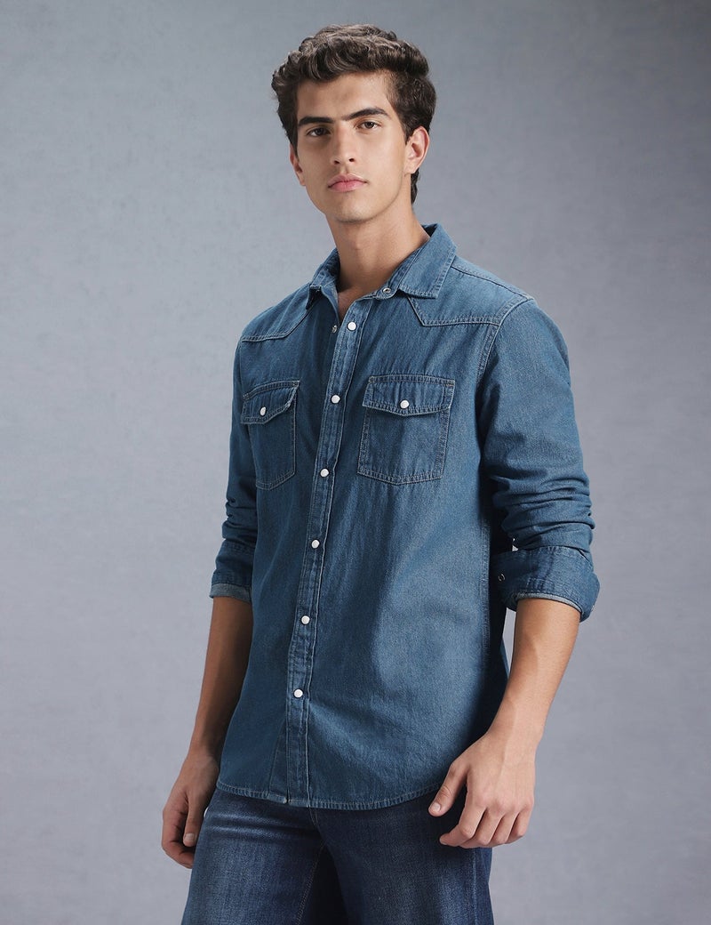inkd Men's Full Sleeve Denim Shirt - Regular Fit | Double Pocket | Denim Shirts for Men | Men's Casual Shirts - Image 5