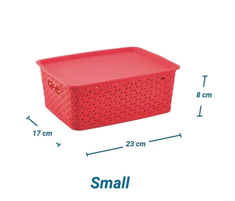 Nabhya Multi-Size Multipurpose Premium Plastic Basket Storage with Lid (Red) -3 Piece Set - Image 5