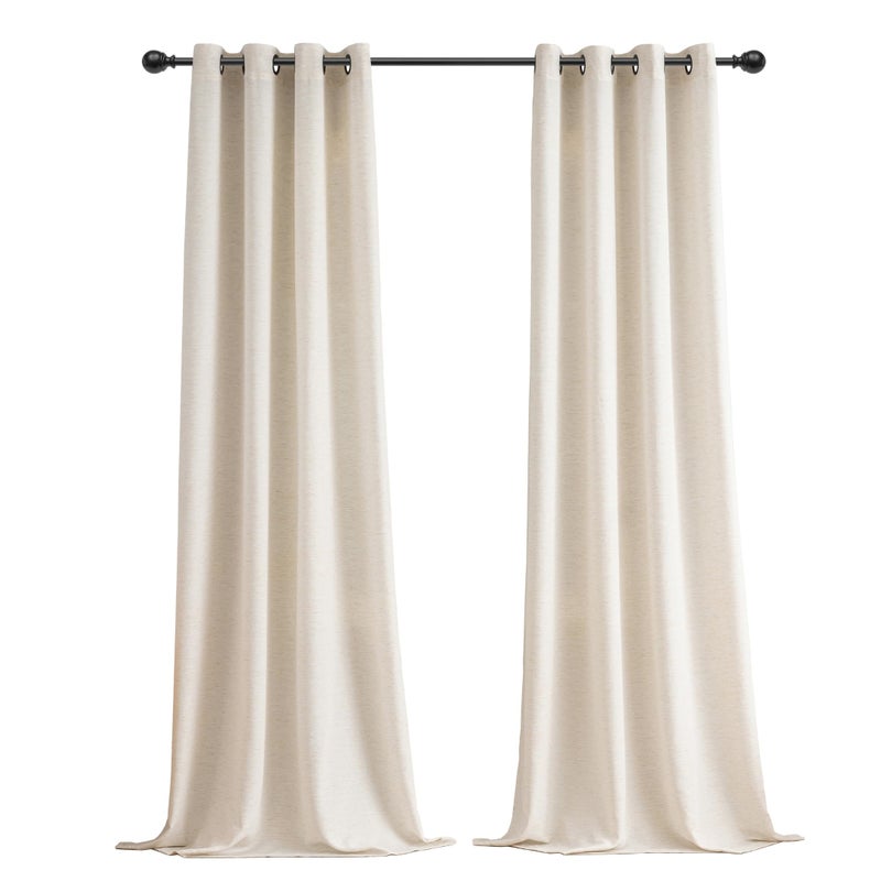 VOILYBIRD Natural Linen Curtains 84 Inch Length 2 Panels for Bedroom, Semi Sheer Linen Drapes Black Grommets Basketweave Slub Texture Curtains, 52â€W x 84â€L - Image 2