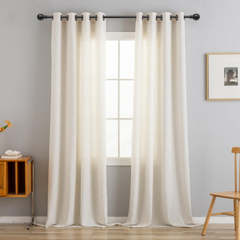 VOILYBIRD Natural Linen Curtains 84 Inch Length 2 Panels for Bedroom, Semi Sheer Linen Drapes Black Grommets Basketweave Slub Texture Curtains, 52â€W x 84â€L - Image 3