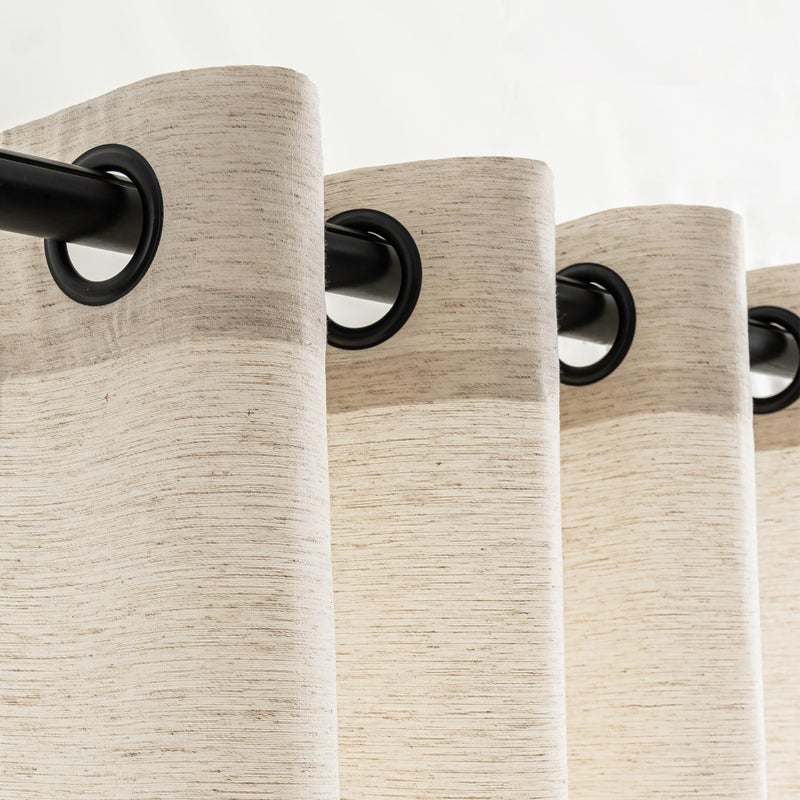 VOILYBIRD Natural Linen Curtains 84 Inch Length 2 Panels for Bedroom, Semi Sheer Linen Drapes Black Grommets Basketweave Slub Texture Curtains, 52â€W x 84â€L - Image 1