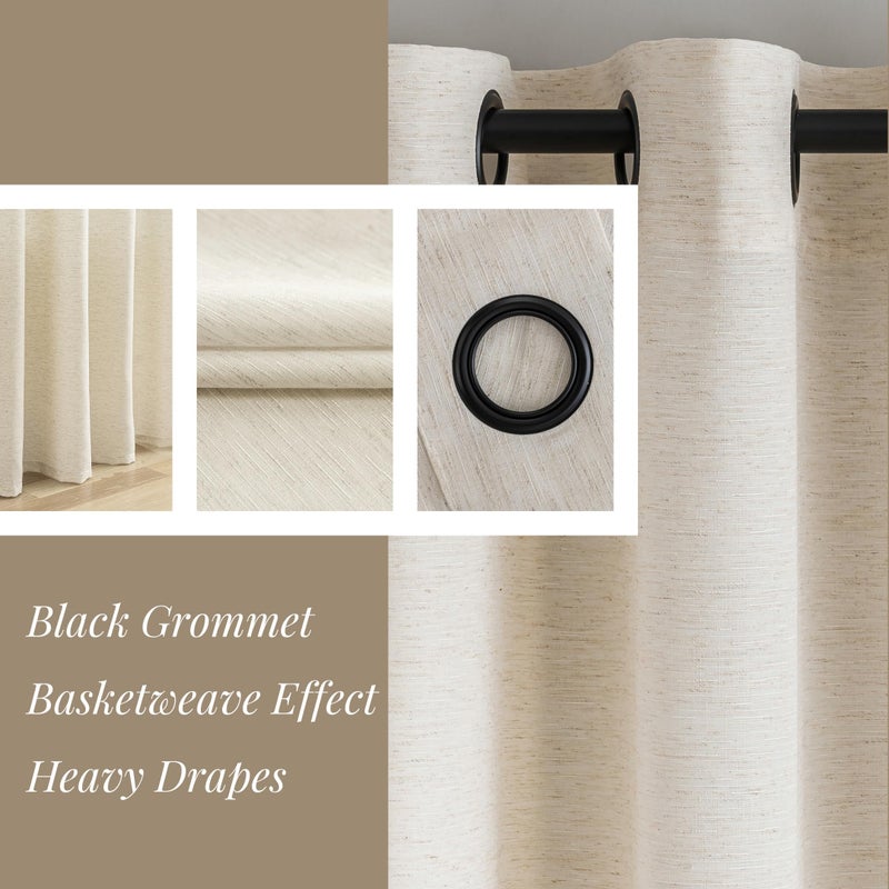 VOILYBIRD Natural Linen Curtains 84 Inch Length 2 Panels for Bedroom, Semi Sheer Linen Drapes Black Grommets Basketweave Slub Texture Curtains, 52â€W x 84â€L - Image 4