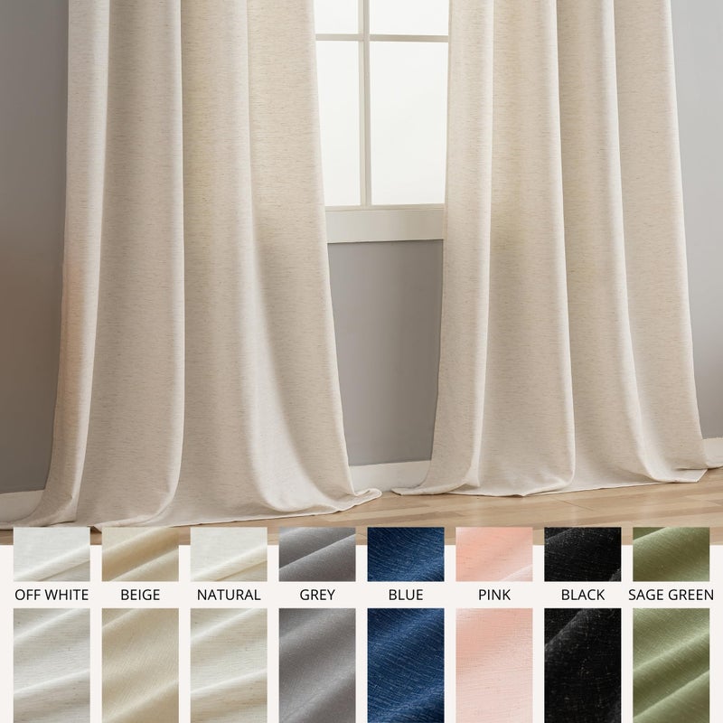 VOILYBIRD Natural Linen Curtains 84 Inch Length 2 Panels for Bedroom, Semi Sheer Linen Drapes Black Grommets Basketweave Slub Texture Curtains, 52â€W x 84â€L - Image 5