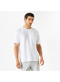 Iconic Iconic Textured Crew Neck T-shirt with Short Sleeves  - Image 1