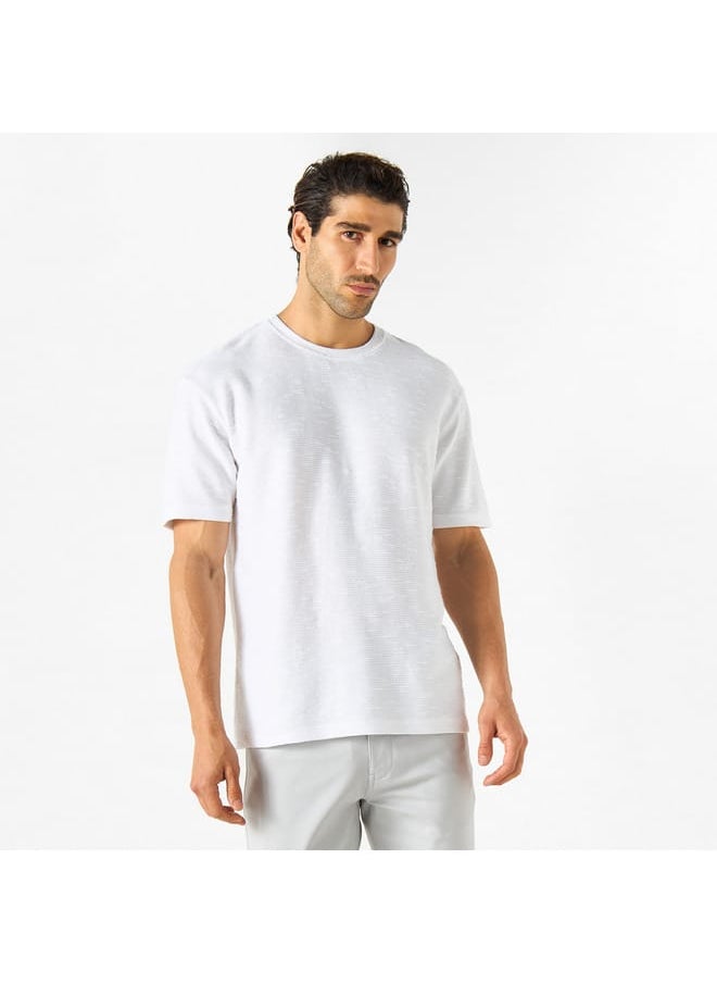 Iconic Iconic Textured Crew Neck T-shirt with Short Sleeves  - Image 1