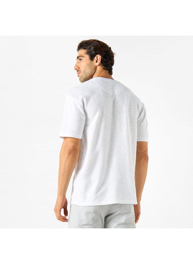 Iconic Iconic Textured Crew Neck T-shirt with Short Sleeves  - Image 3