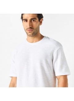 Iconic Iconic Textured Crew Neck T-shirt with Short Sleeves  - Image 4