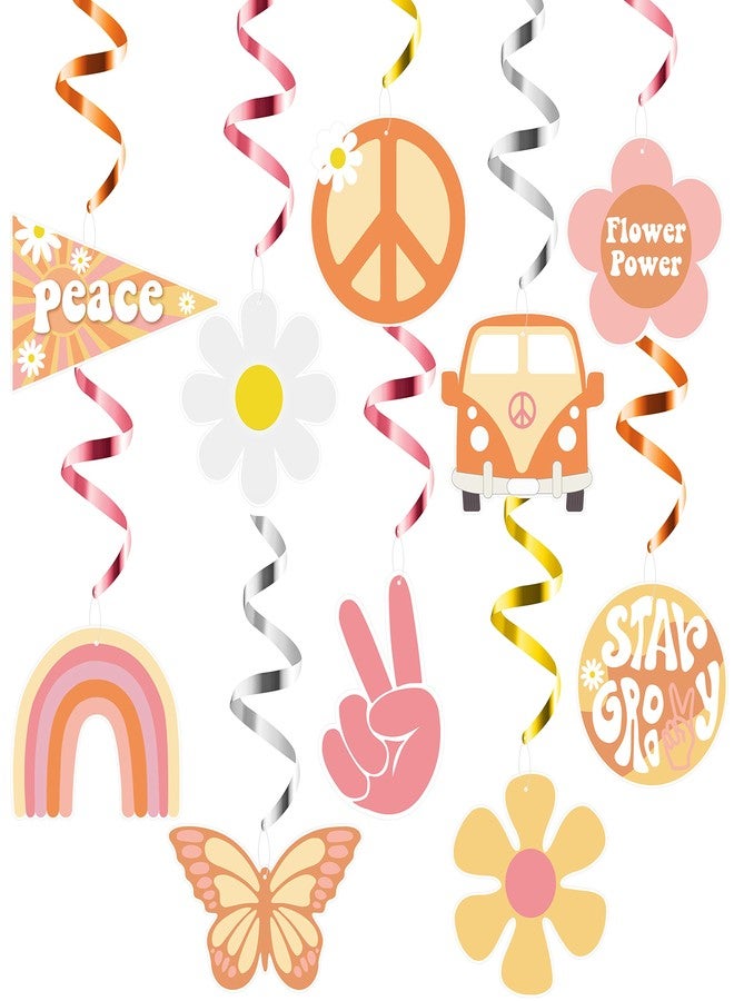 A1diee 30Pcs Groovy Retro Hippie Boho Party Swirls Decor Rainbow Butterfly Daisy Flower Colorful Whirls Glitter Foil Ceiling Hanging Swirls Star Groovy Party Supplies Favors for Birthday Baby Shower - Image 1