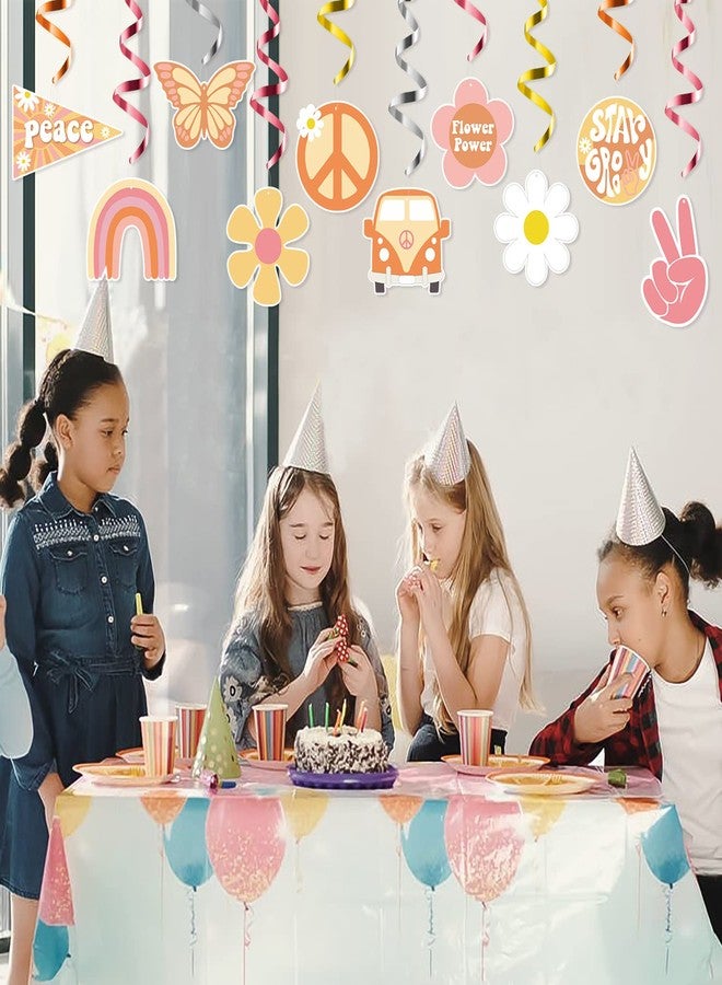 A1diee 30Pcs Groovy Retro Hippie Boho Party Swirls Decor Rainbow Butterfly Daisy Flower Colorful Whirls Glitter Foil Ceiling Hanging Swirls Star Groovy Party Supplies Favors for Birthday Baby Shower - Image 3