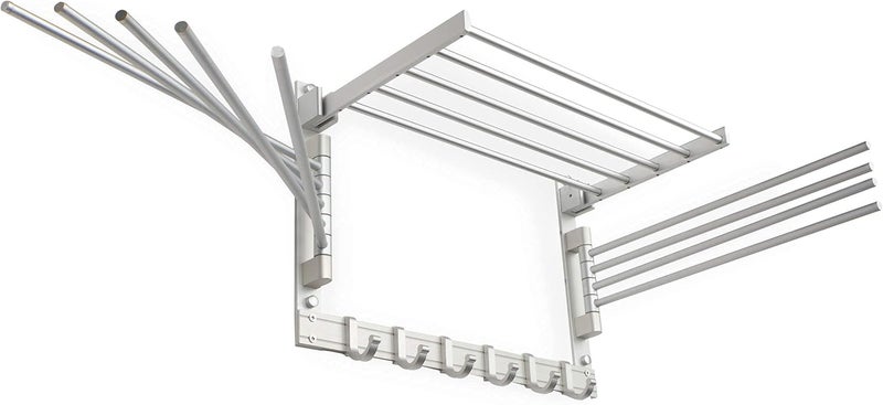 brightmaison BGT Wash Clothes Drying Rack Wall Mount Laundry Room Organizer with Hooks & Swing Arms, 17" Metal Laundry Rack Silver - Image 4