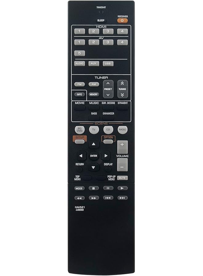 Rav521 Zj66500 Replaced Remote Control Applicable For Yamaha Rav521 Audio Receiver Htr 3067 Rx V377 Yht 4910U Rx V377Bl Mt 7955 Yht 4910Ubl Rx V373 Rx V385 Rx V475 Rx V283