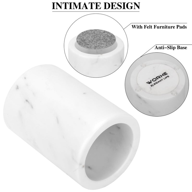 WORHE Natural Marble Pencil Pen Holder, Handcrafted Volakas White Marble Sturdy Desk Organizer for Office Supplies Storage Desktop Stationary Makeup Brush Holder White (DL002) - Image 3