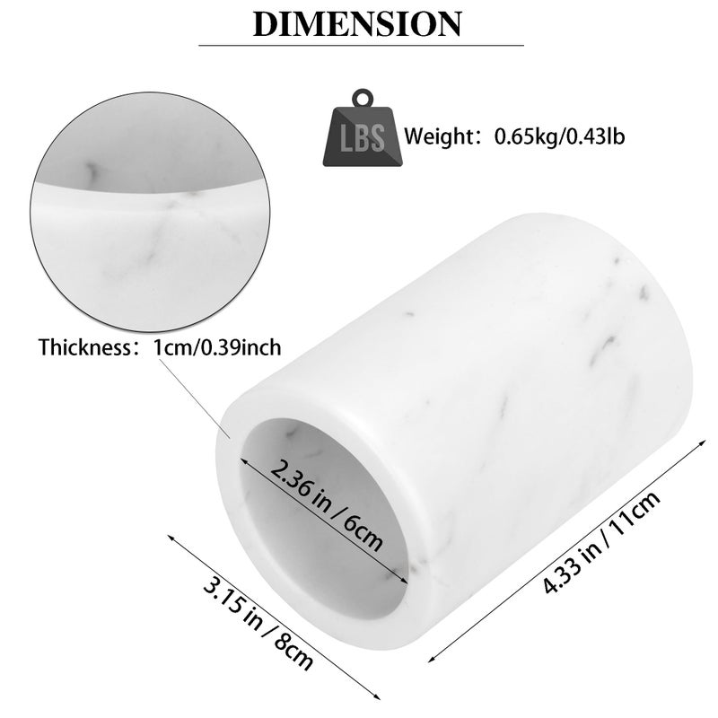 WORHE Natural Marble Pencil Pen Holder, Handcrafted Volakas White Marble Sturdy Desk Organizer for Office Supplies Storage Desktop Stationary Makeup Brush Holder White (DL002) - Image 5