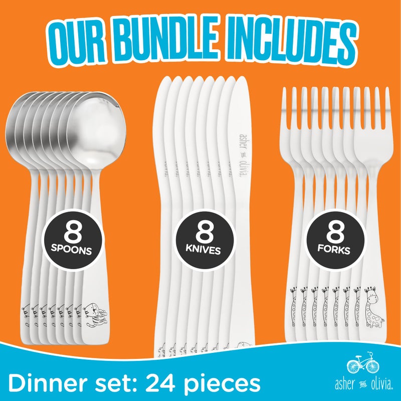 Asher and Olivia Kids and Toddler Utensils Silverware Set - 24-Piece Toddler Silverware Includes 8 Forks 8 Spoons and 8 Kid-Friendly Knives - kids Metal silverware Flatware Cutlery Set for Preschooler Baby Child - Image 2