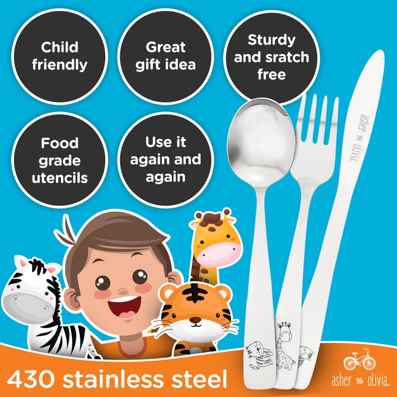 Asher and Olivia Kids and Toddler Utensils Silverware Set - 24-Piece Toddler Silverware Includes 8 Forks 8 Spoons and 8 Kid-Friendly Knives - kids Metal silverware Flatware Cutlery Set for Preschooler Baby Child - Image 3