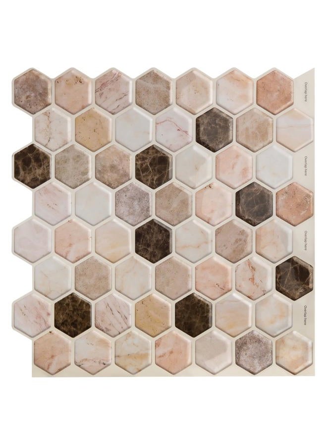 Decopus 3D Peel and Stick Tile (Hexagon Marble Brown 10Pack Thin & Flex Smart Tile for Kitchen, Bathroom, Car Camper - DIY Remodelling, Wall Decorations, No Grout Backsplash, Faux Marble - Image 1