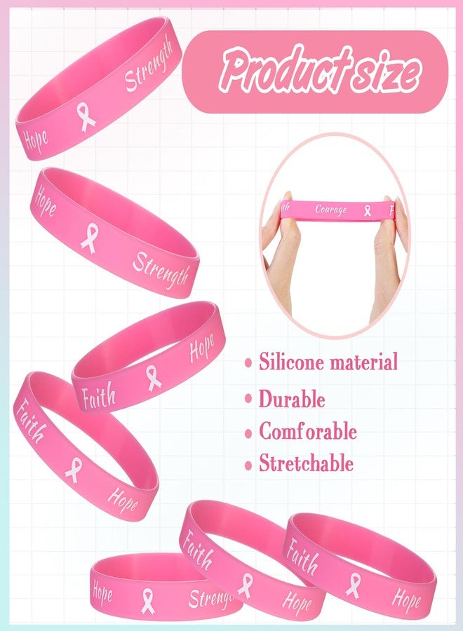 Sratte سراطة 400 قطعة دبابيس توعية بسرطان الثدي وأساور شريطية، 200 سوار مطاطي، 200 دبوس شريطي، ملحقات توعية بسرطان الثدي لفعاليات النساء هدايا تزيين (وردي) - Image 2
