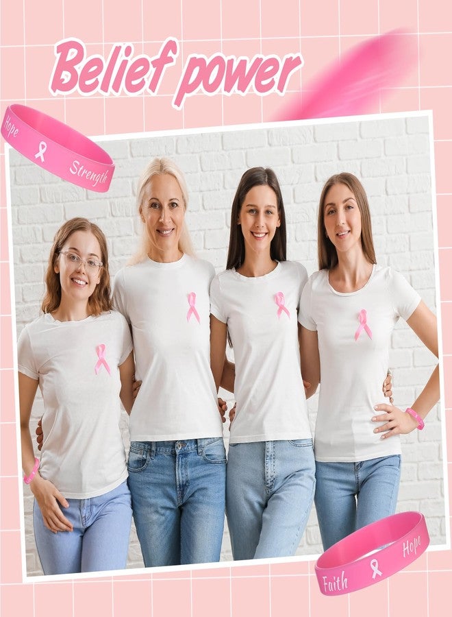 Sratte سراطة 400 قطعة دبابيس توعية بسرطان الثدي وأساور شريطية، 200 سوار مطاطي، 200 دبوس شريطي، ملحقات توعية بسرطان الثدي لفعاليات النساء هدايا تزيين (وردي) - Image 4