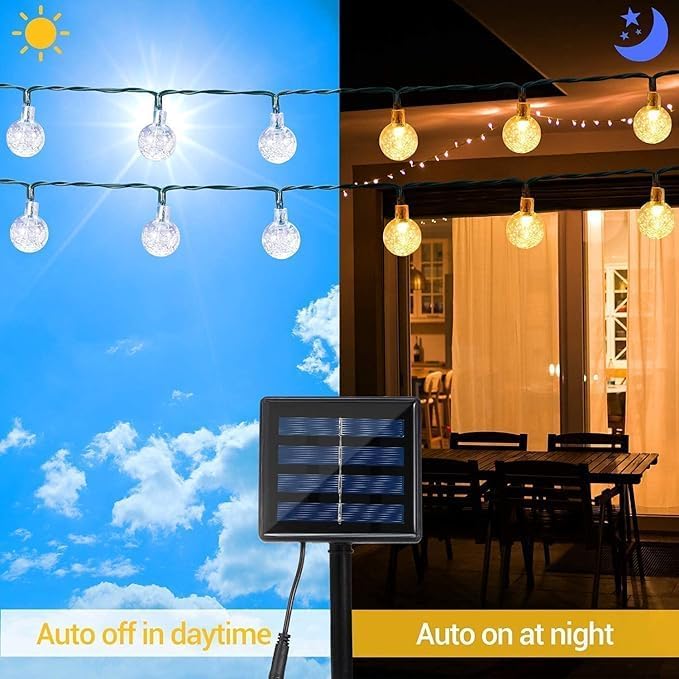 JUSTADIL Solar String Lights Outdoor,Warm White Crystal Ball Fairy Lights Waterproof Solar Powered String Lights for Garden,Decoration Lighting for Home, Garden, Patio, Yard and Party (100 LED 12M) - Image 4