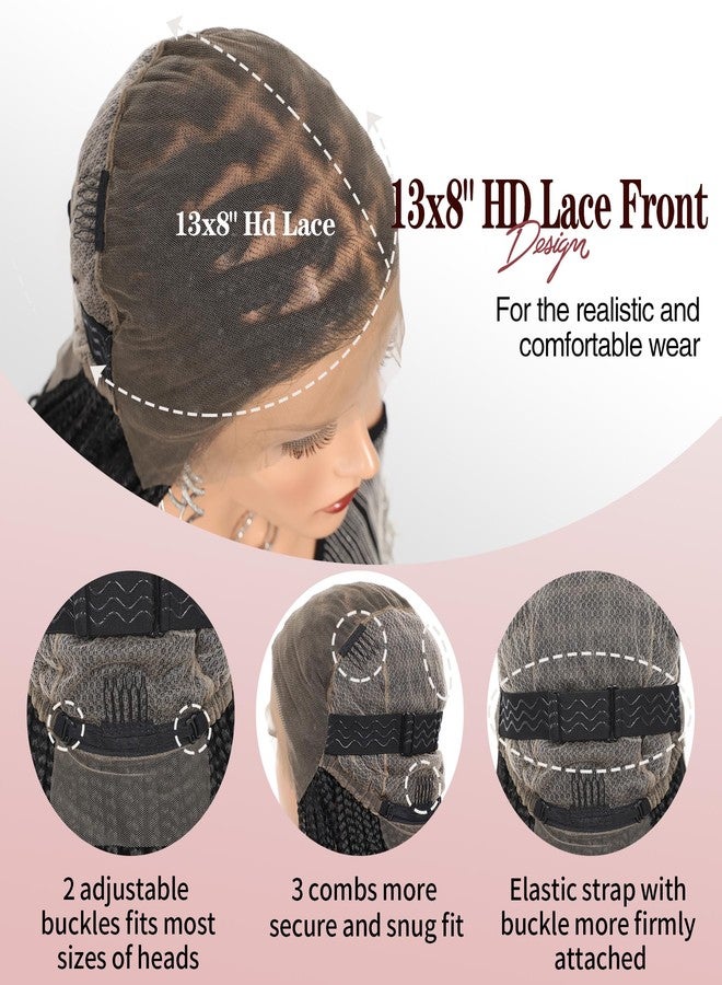 Kalyss 13x8 Hd Lace Front Knotless Braided Wigs with Curly Ends for Women Box Braid Wig with Baby Hair Black Synthetic Hair Braided Wig 24" - Image 4