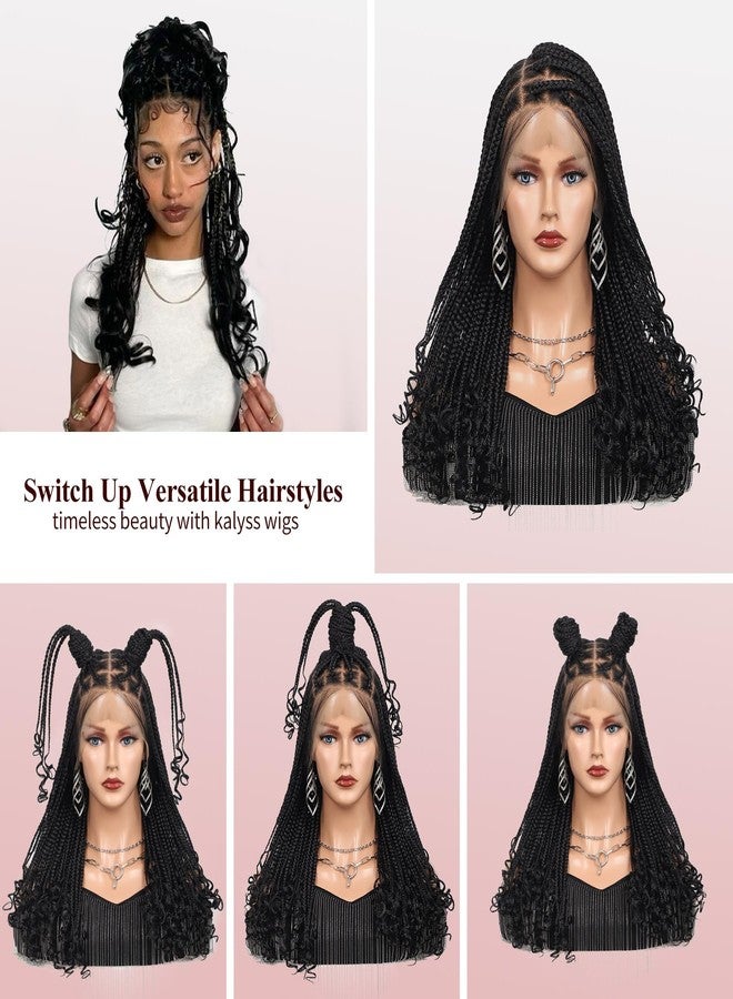 Kalyss 13x8 Hd Lace Front Knotless Braided Wigs with Curly Ends for Women Box Braid Wig with Baby Hair Black Synthetic Hair Braided Wig 24" - Image 5