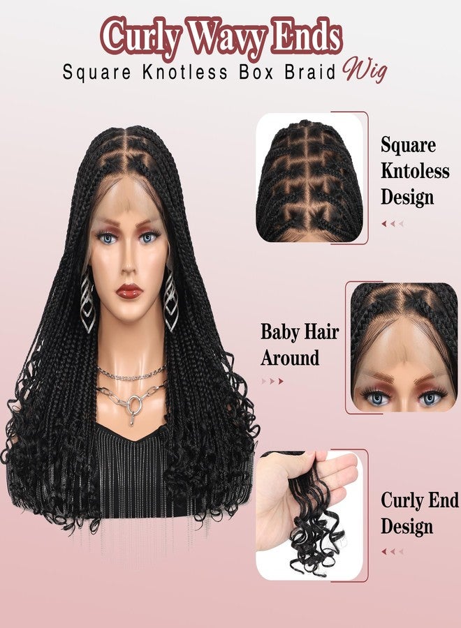 Kalyss 13x8 Hd Lace Front Knotless Braided Wigs with Curly Ends for Women Box Braid Wig with Baby Hair Black Synthetic Hair Braided Wig 24" - Image 3