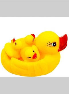 Generic 4pcs Cute Baby Water Family Bath Toy Rubber Race Squeaky Talking Yellow Ducks Kids Bathing Toys for Children Funny 