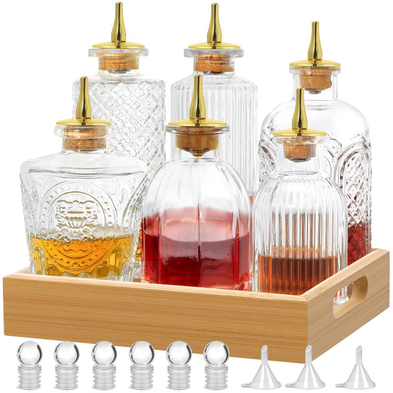 SuproBarware Bitters Bottle for Cocktail Set of 6 Glass Dasher Bottles with Dash Top and Stopper Great Dispenser Bottle for Your Bitters Great for Homemade Cocktail and Bartender