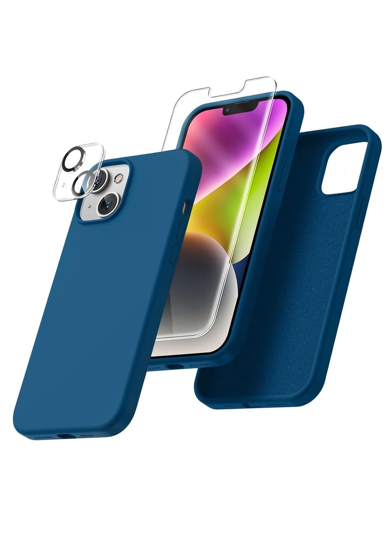 إلترازون "iPhone 14 Case – [5 in 1 Set] with 2 Pack Screen Protectors + 2 Pack Camera Lens Protectors, Liquid Silicone Full Body Protection, Shockproof Drop Protection, 6.1 Inch (Cosmos Blue)" - Image 1