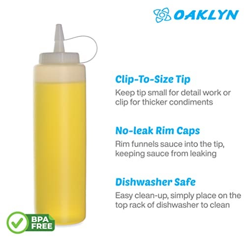 Oaklyn Squirt Bottles 16oz, 6 Pack – BPA-Free Condiment Squeeze Bottles for Sauces, Dressings, Oils, BBQ & Crafts – Durable, Leak-Proof, Easy to Fill & Clean - Image 5