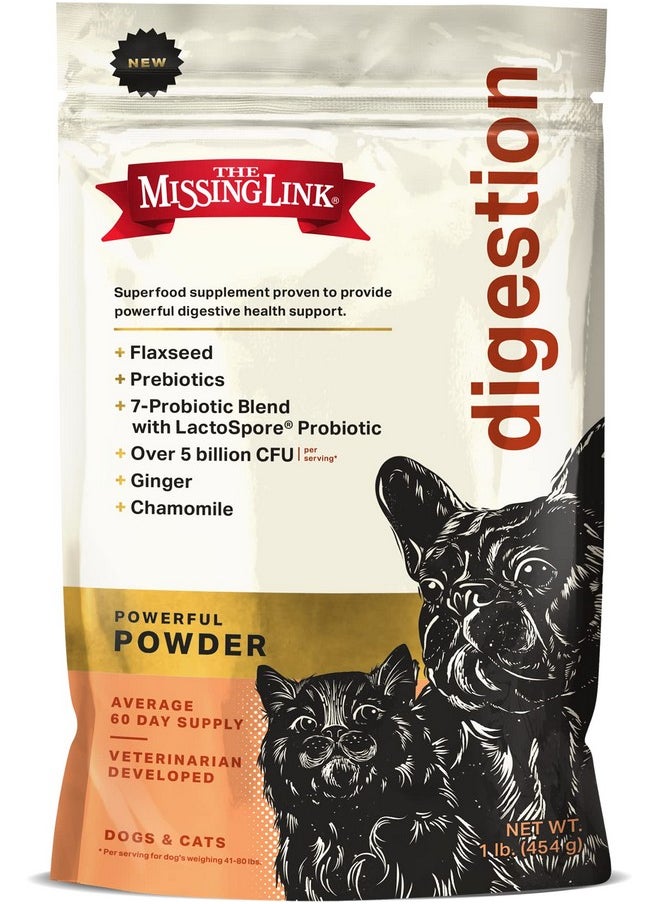 The Missing Link - Digestion Superfood Supplement Powder For Dogs & Cats  Fiber, 7Probiotic Blend + Chicory Root Prebiotic, Ginger, Chamomile  Supports Daily Digestive & Bowel Health  1Lb - Image 1