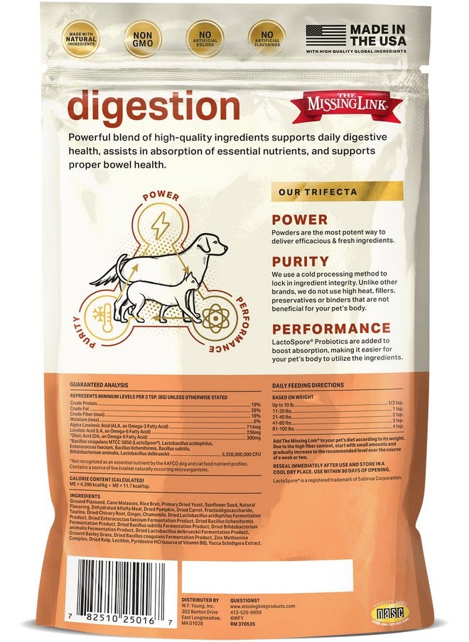 The Missing Link - Digestion Superfood Supplement Powder For Dogs & Cats  Fiber, 7Probiotic Blend + Chicory Root Prebiotic, Ginger, Chamomile  Supports Daily Digestive & Bowel Health  1Lb - Image 1