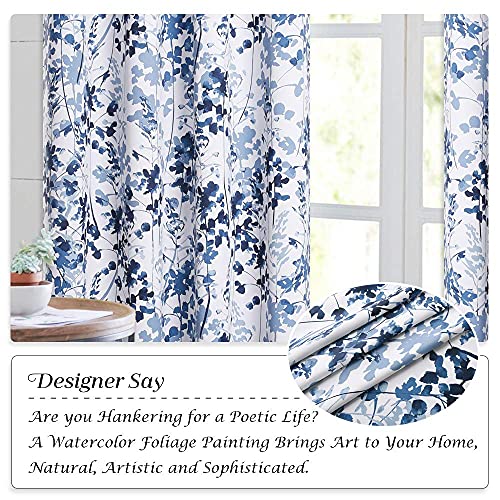 KGORGE Blackout Curtains & Drapes Boho Home/Office Artistic Decor with Vivid Watercolor Floral Painting Thermal Insulated Energy Efficient Shades for Bedroom Living Room (Blue, W 52" x L 84", 1 Pair) - Image 5