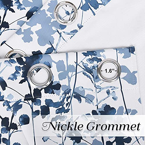 KGORGE Blackout Curtains & Drapes Boho Home/Office Artistic Decor with Vivid Watercolor Floral Painting Thermal Insulated Energy Efficient Shades for Bedroom Living Room (Blue, W 52" x L 84", 1 Pair) - Image 3