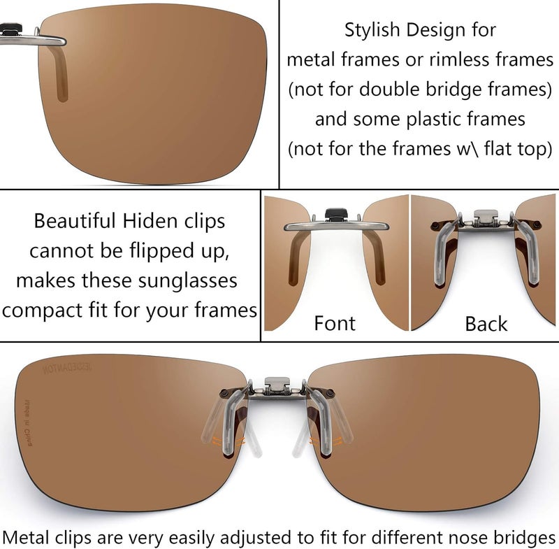 CAXMAN Polarized Clip On Sunglasses Over Prescription Glasses Men Women Compact Fit Non-Flip Up - Image 3