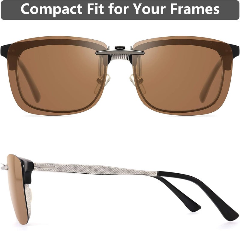 CAXMAN Polarized Clip On Sunglasses Over Prescription Glasses Men Women Compact Fit Non-Flip Up - Image 5