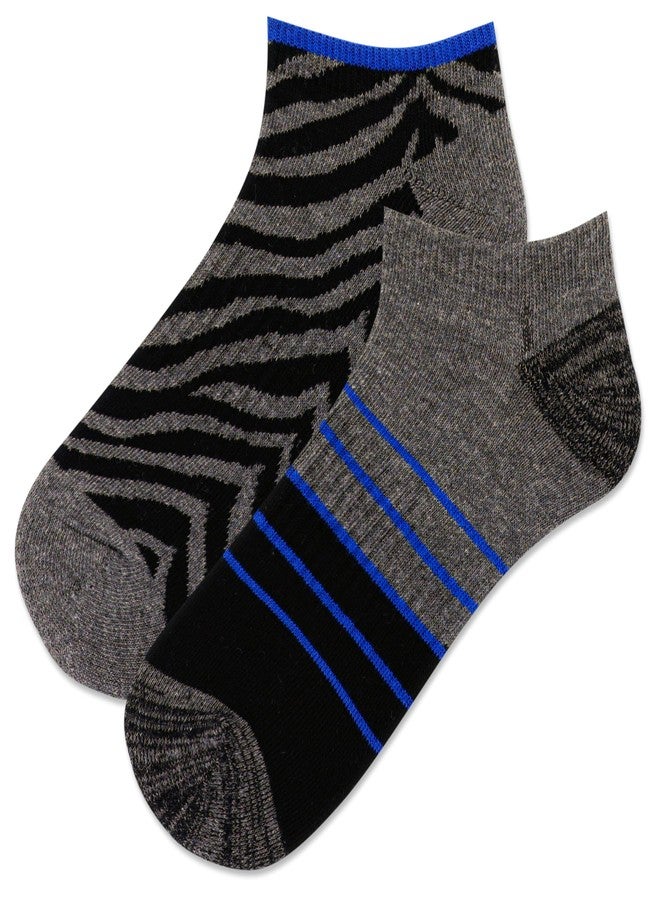 Hotsox Women's Zebra Stripe Low Cut Sock 2 Pack, Black, Women's Shoe Size: 9-11