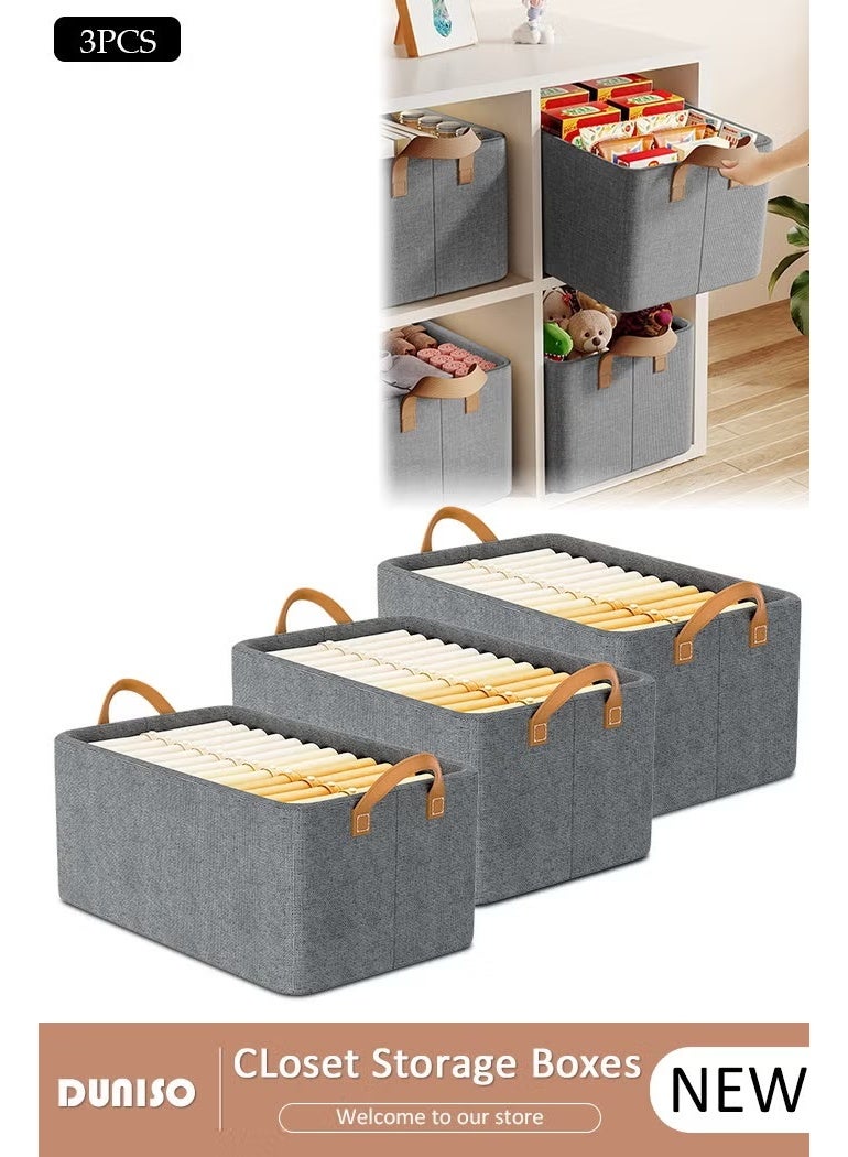 3pcs Wardrobe Clothes Organizer Foldable Closet Storage Organizer for Clothes Jeans Washable Closet Storage Boxes with Carrying Handles Cube Storage Bin for Home Bedroom Office - Image 1
