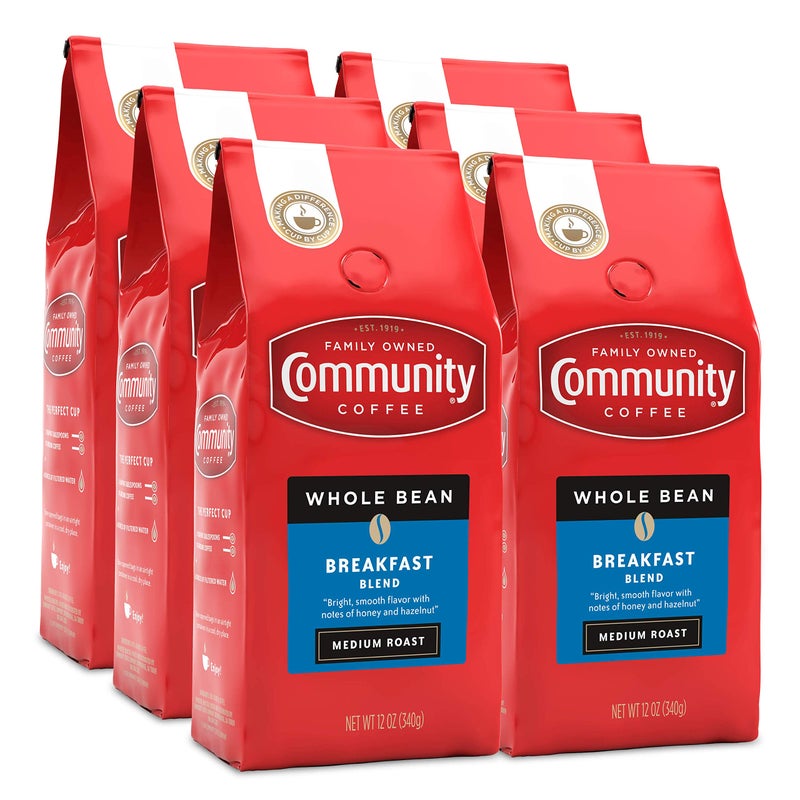 Community Coffee Breakfast Blend Whole Bean Coffee, Medium Roast, 72 Ounce (12 Ounce Bags, Pack of 6) - Image 1